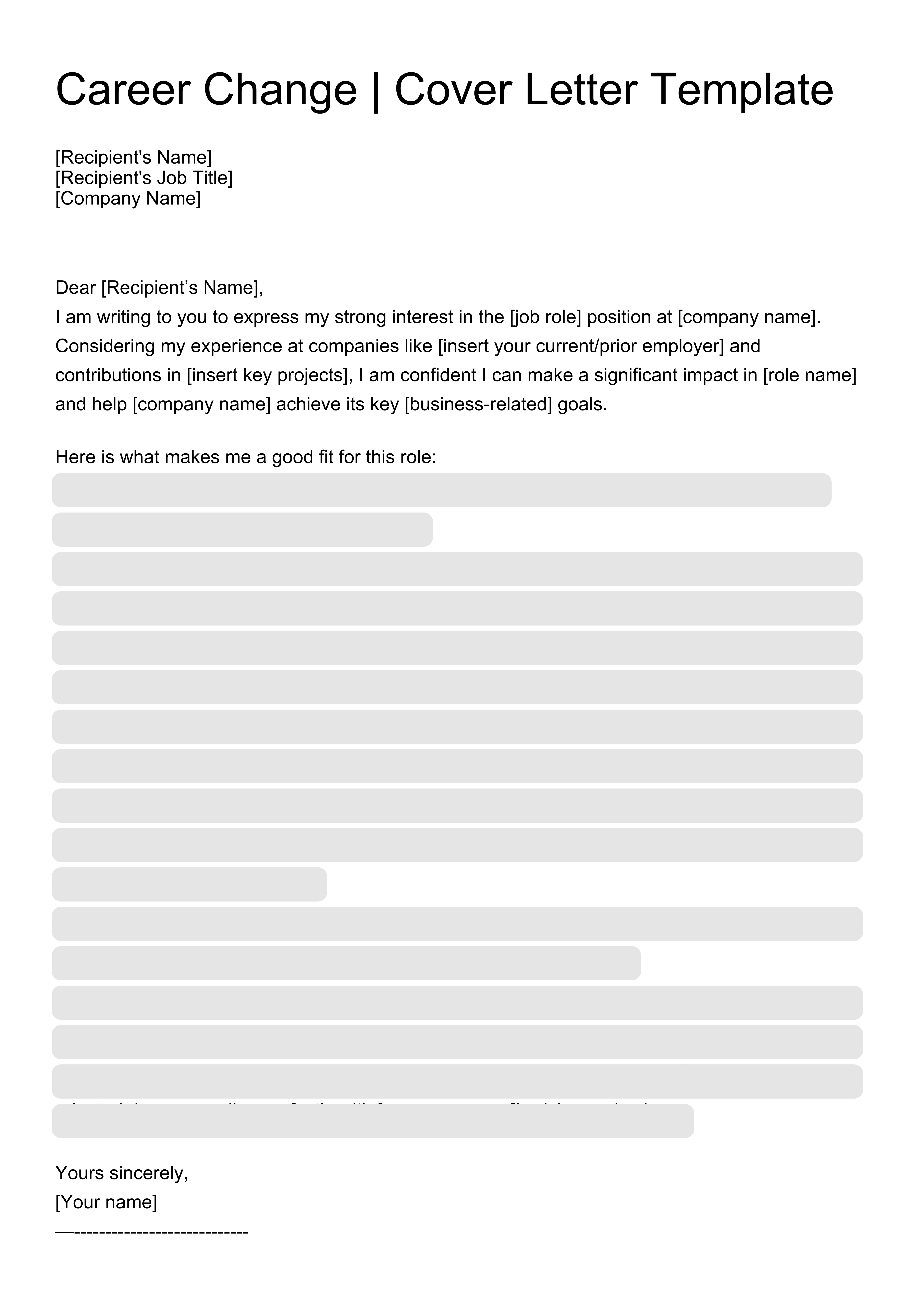 Career Change Cover Letter resume template preview - cover-letters professional template
