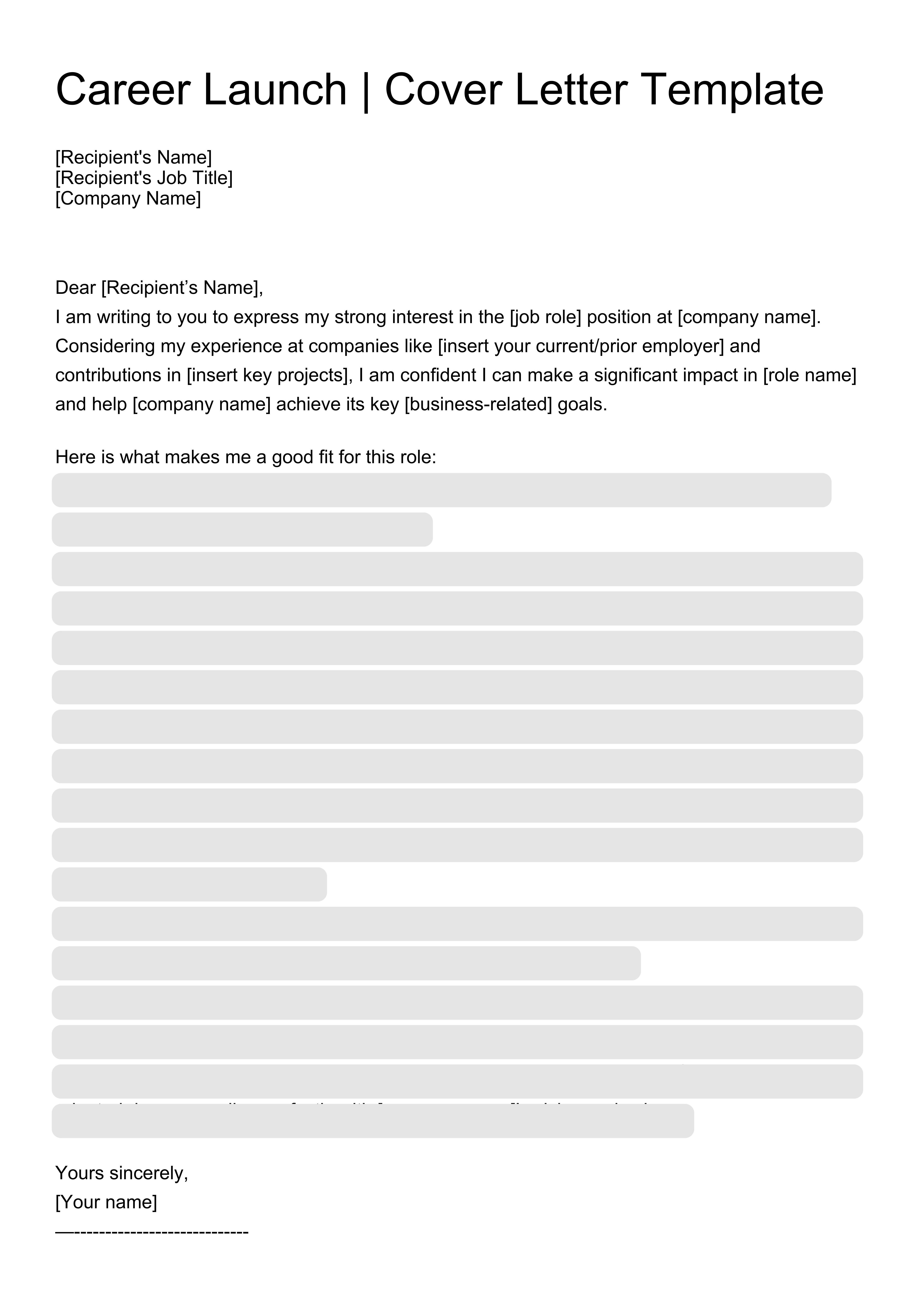 Career Launch Cover Letter resume template preview - cover-letters professional template