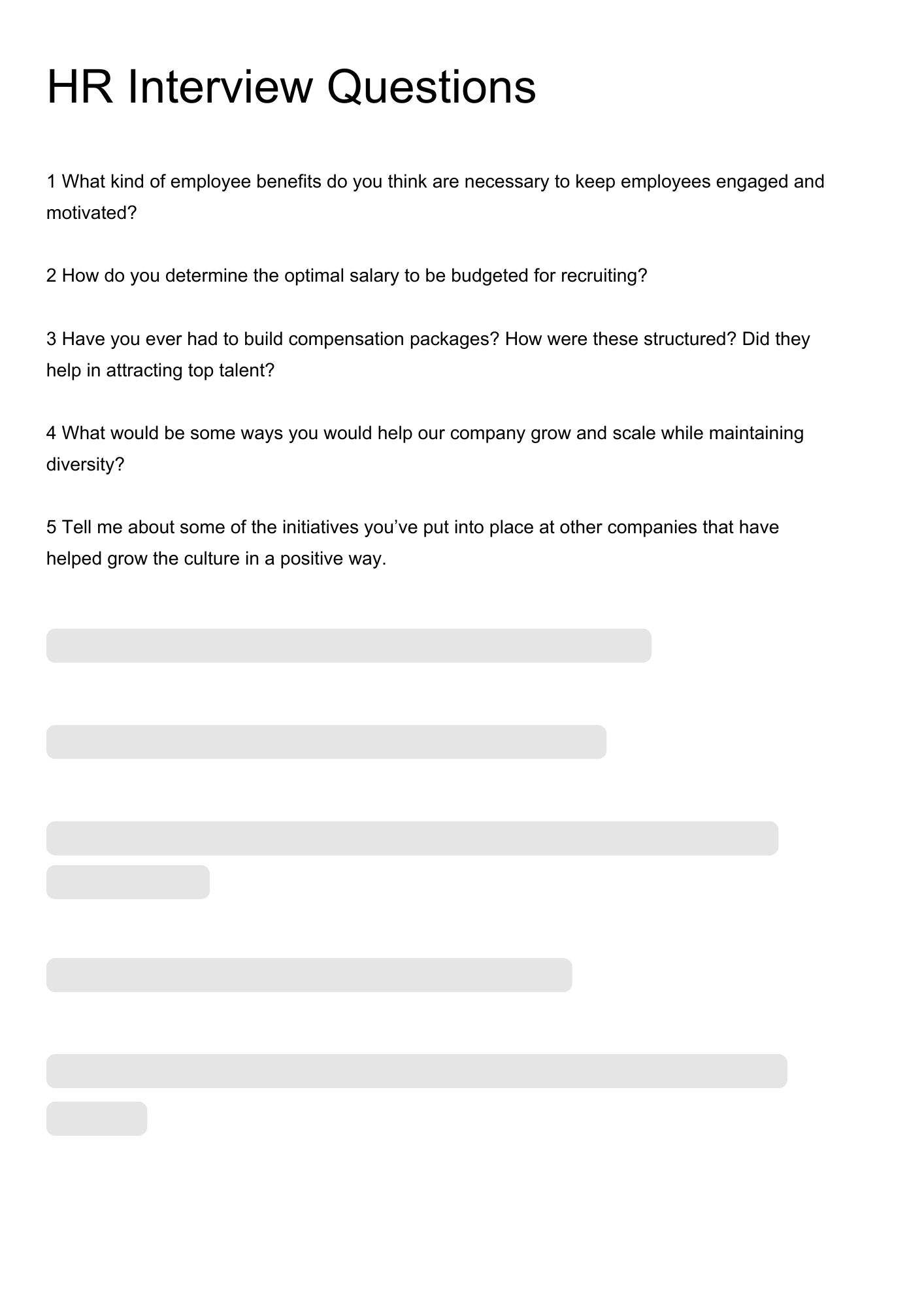 HR Interview Questions resume template preview - interview-banks professional template