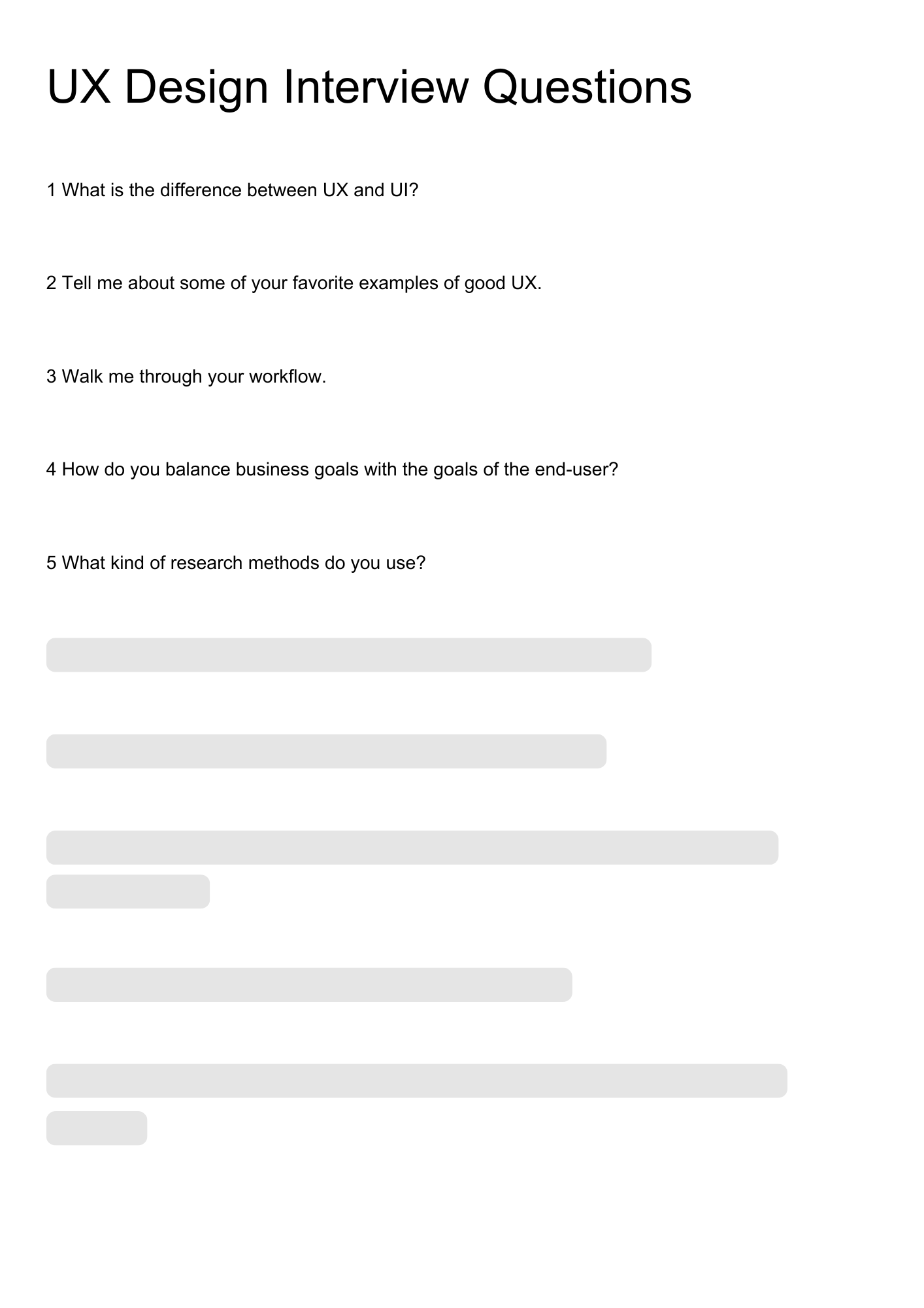 UX design Interview Questions resume template preview - interview-banks professional template