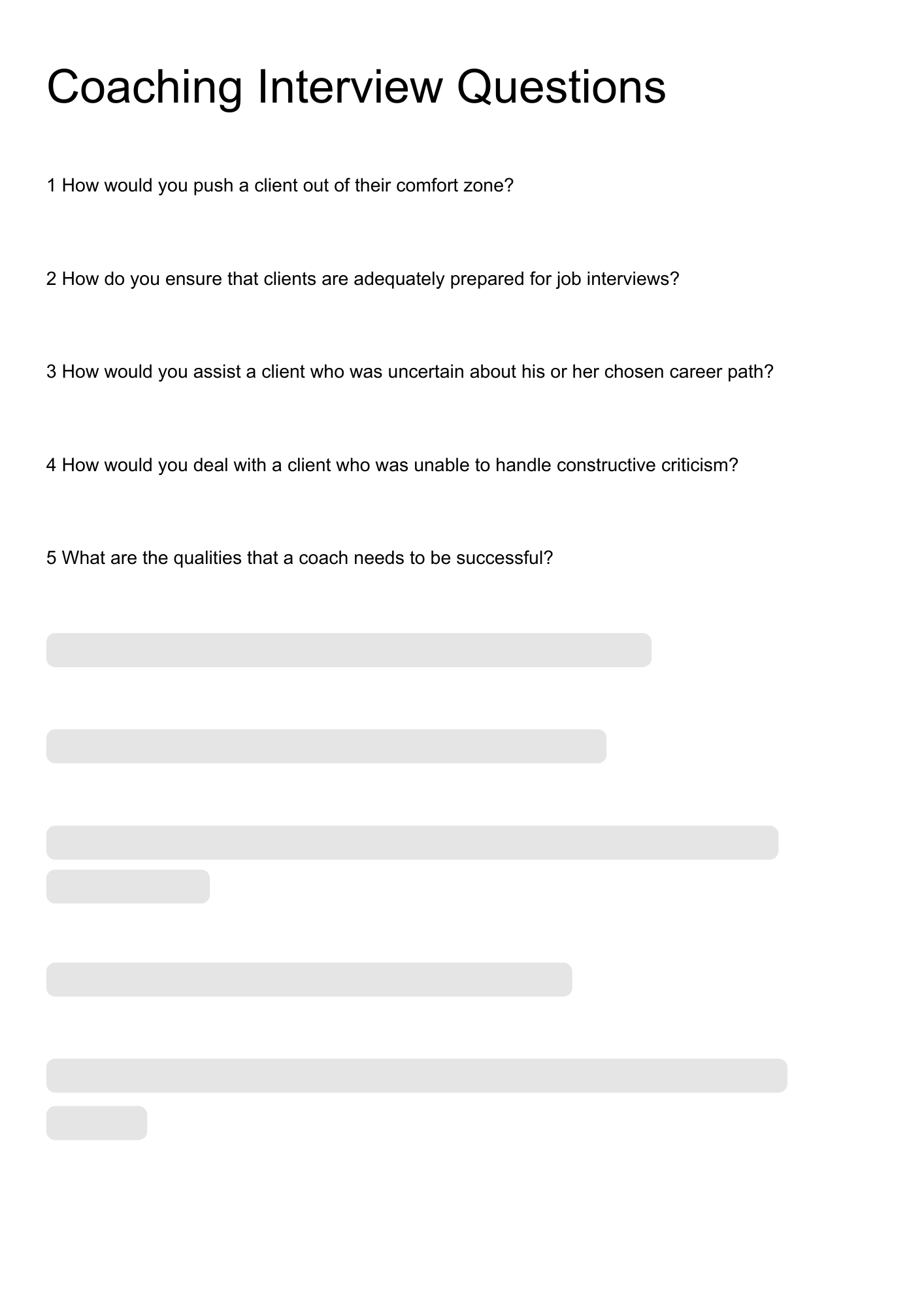 Coaching Interview Questions resume template preview - interview-banks professional template