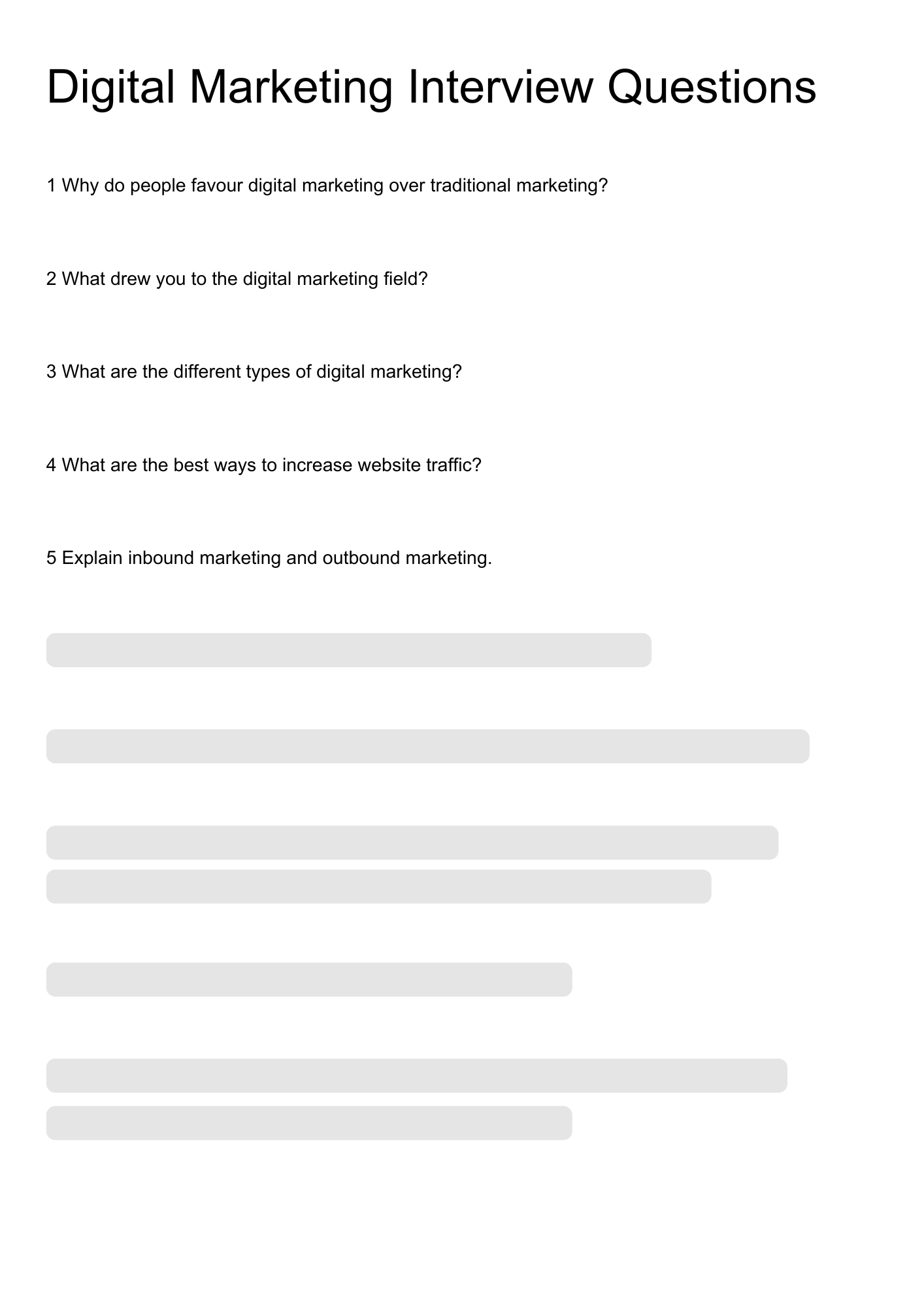 Digital marketing Interview Questions resume template preview - interview-banks professional template