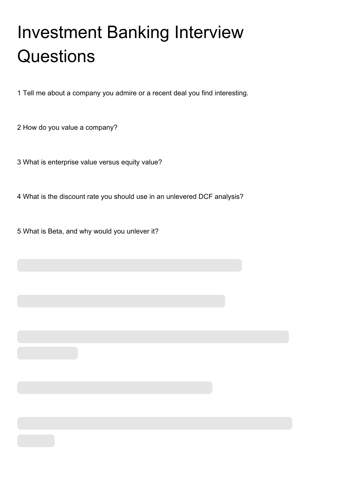 Investment banking Interview Questions resume template preview - interview-banks professional template