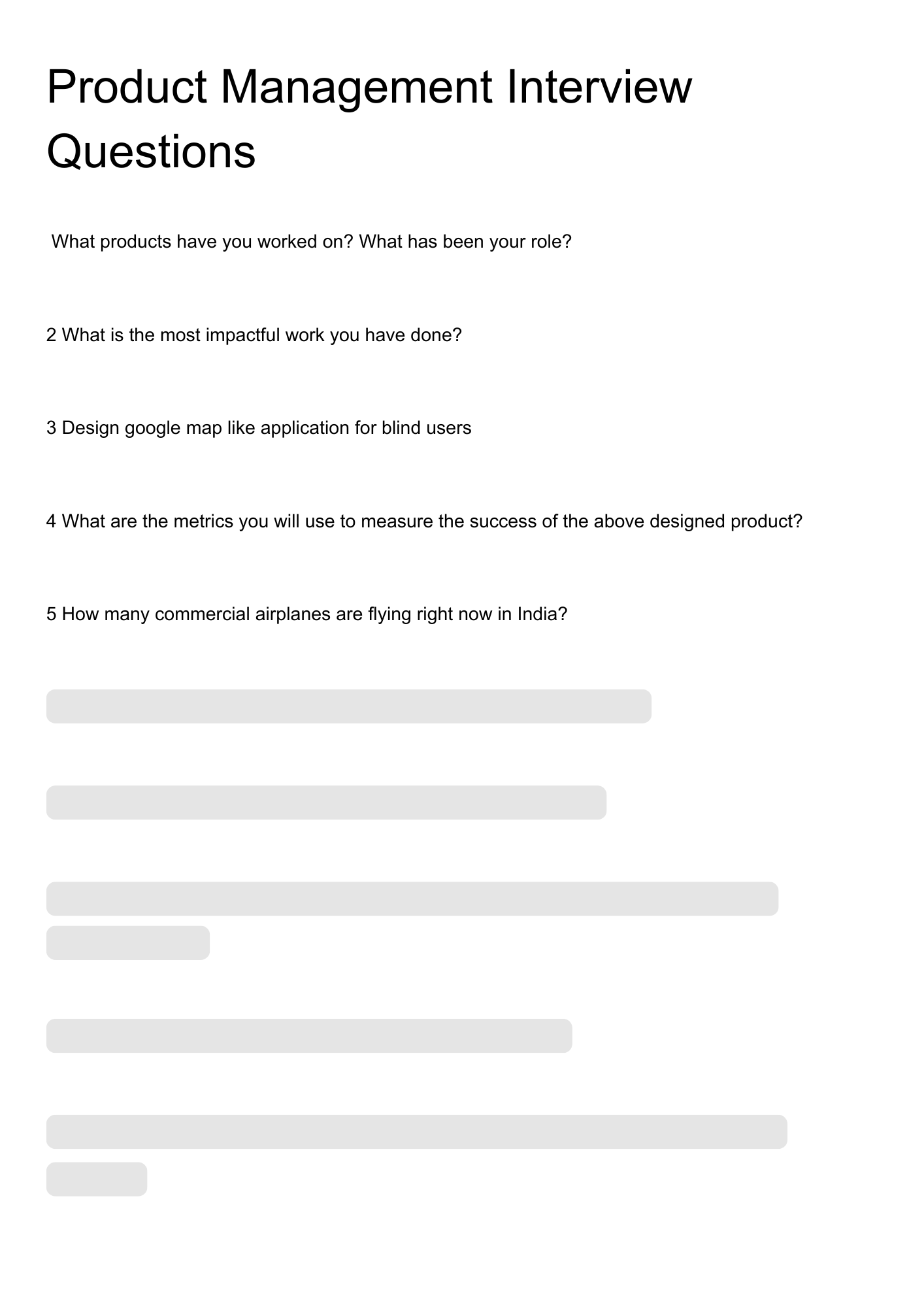 Product Management Interview Questions resume template preview - interview-banks professional template