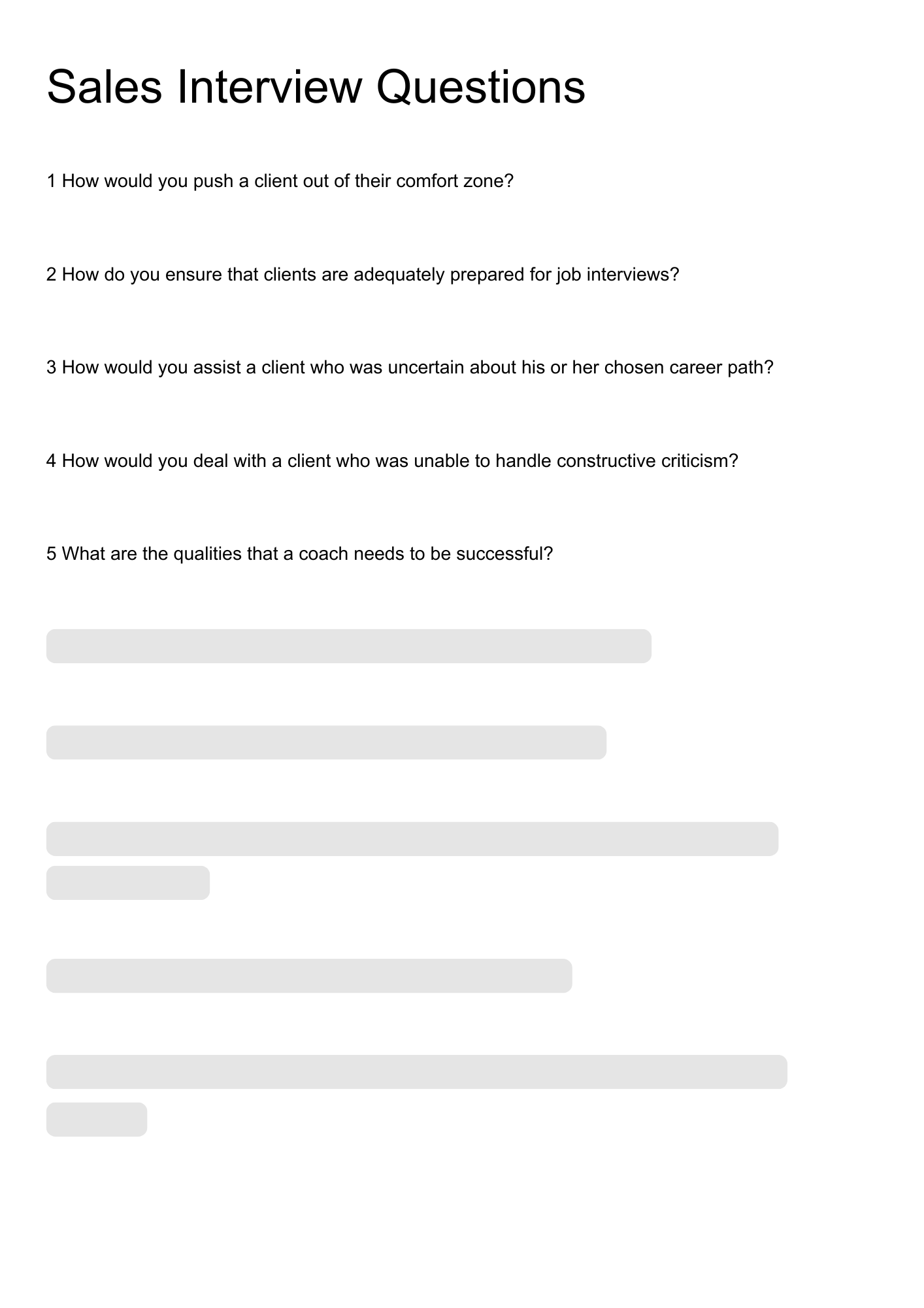 Sales Interview Questions resume template preview - interview-banks professional template