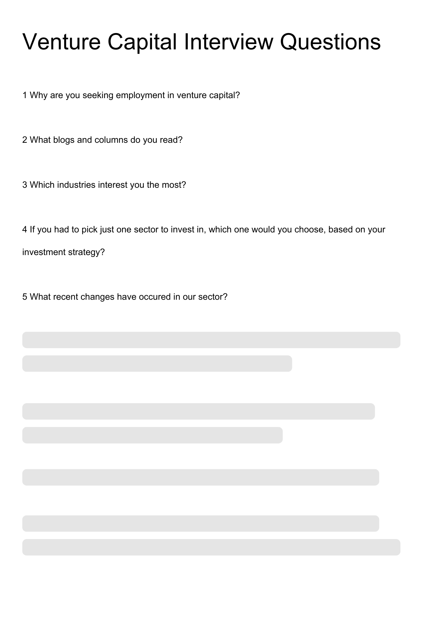 Venture Capital Interview Questions resume template preview - interview-banks professional template