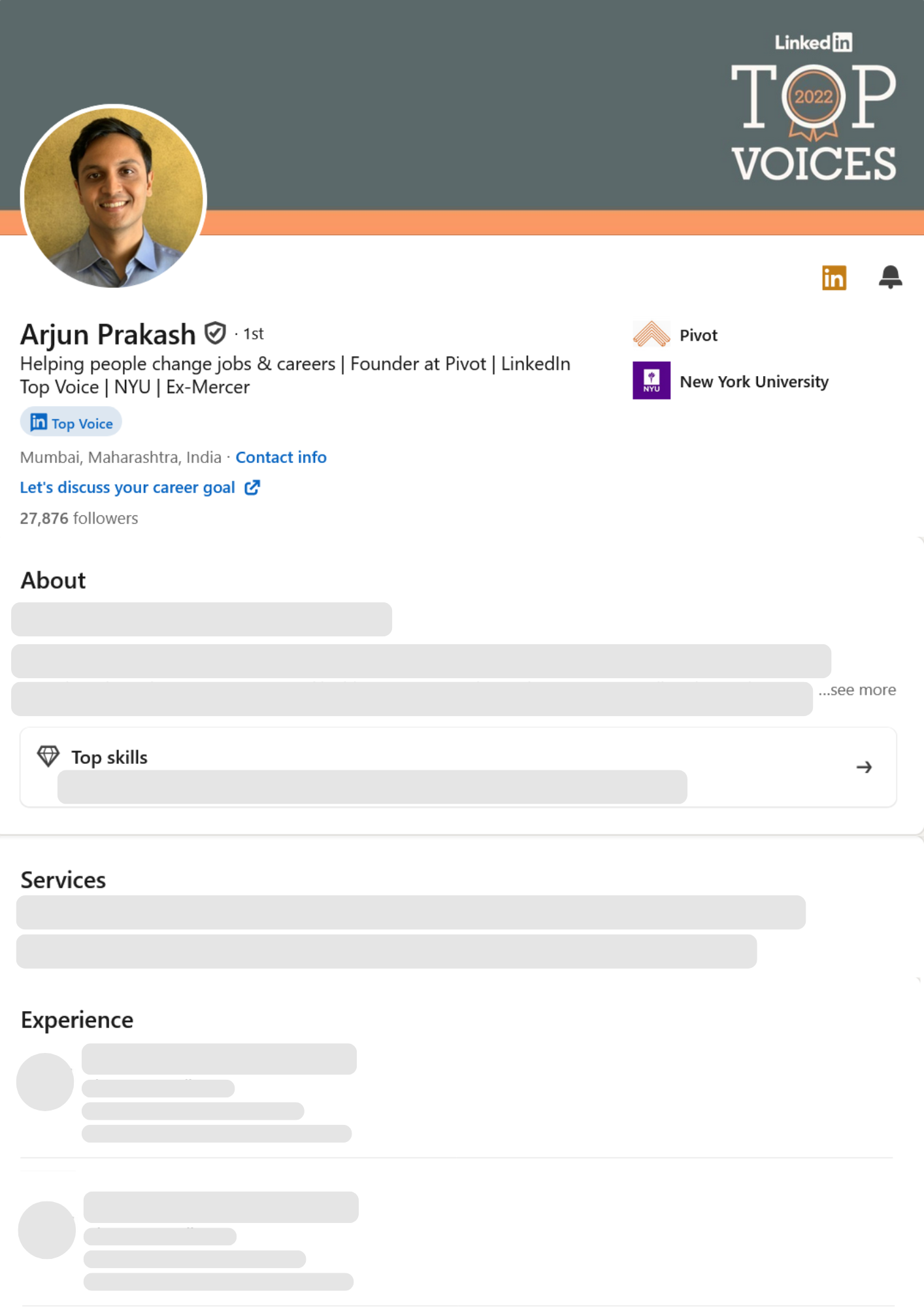 Career Switch LinkedIn Profile Example resume template preview - linkedin-profiles professional template